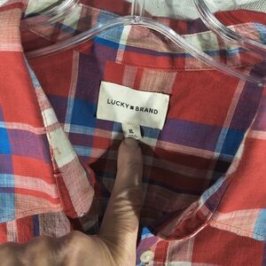 Lucky Brand Men's Size XLarge Red and Blue Plaid Button Up Shirt